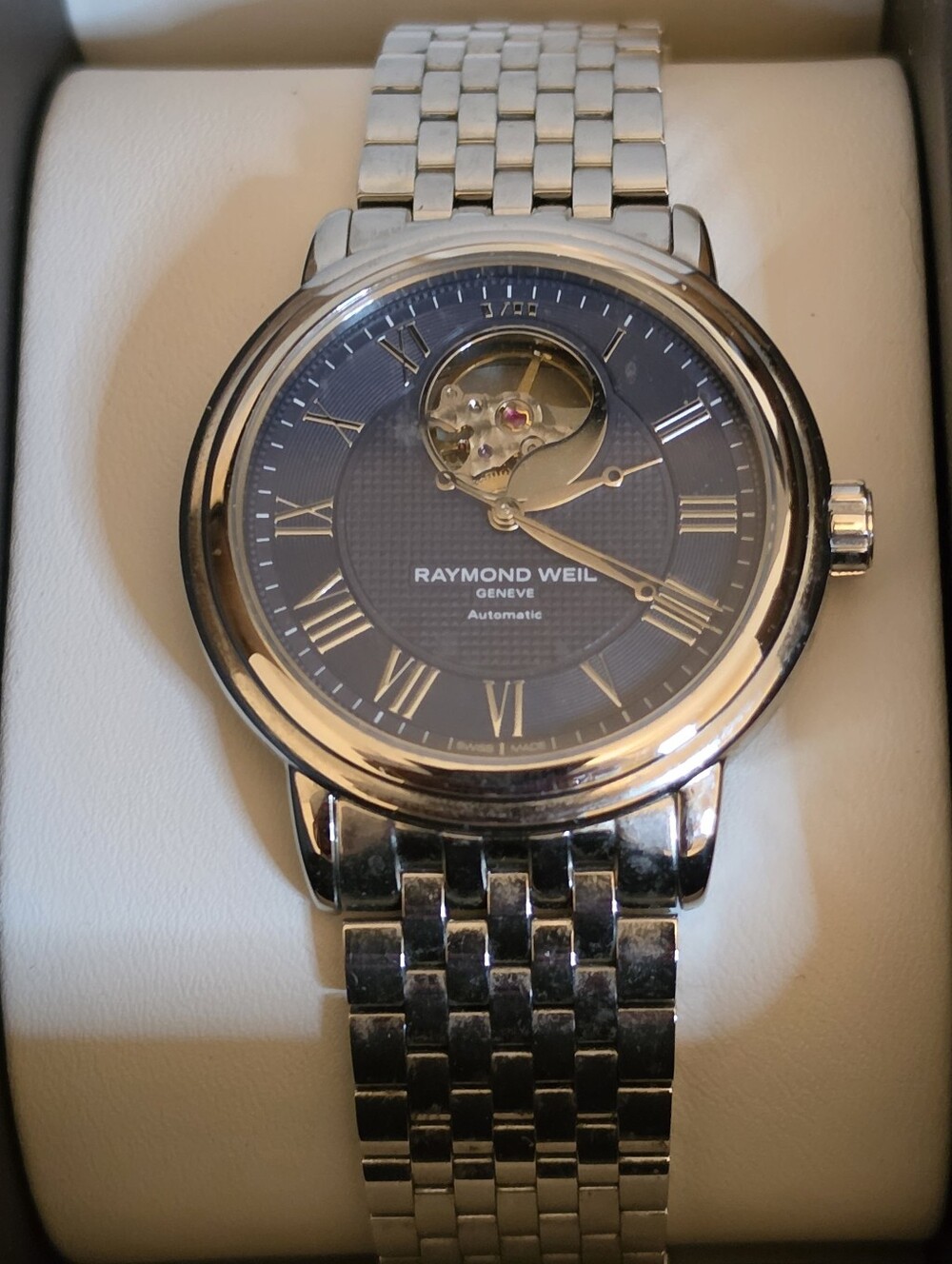Raymond Weil Maestro 39mm Silver Case Blue Dial Open-Heart Men's Watch